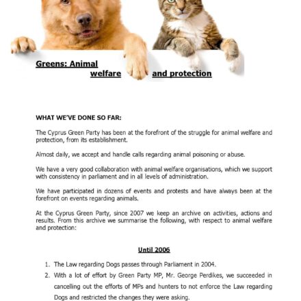 Animal welfare and protection, Calendar 2006 -2016