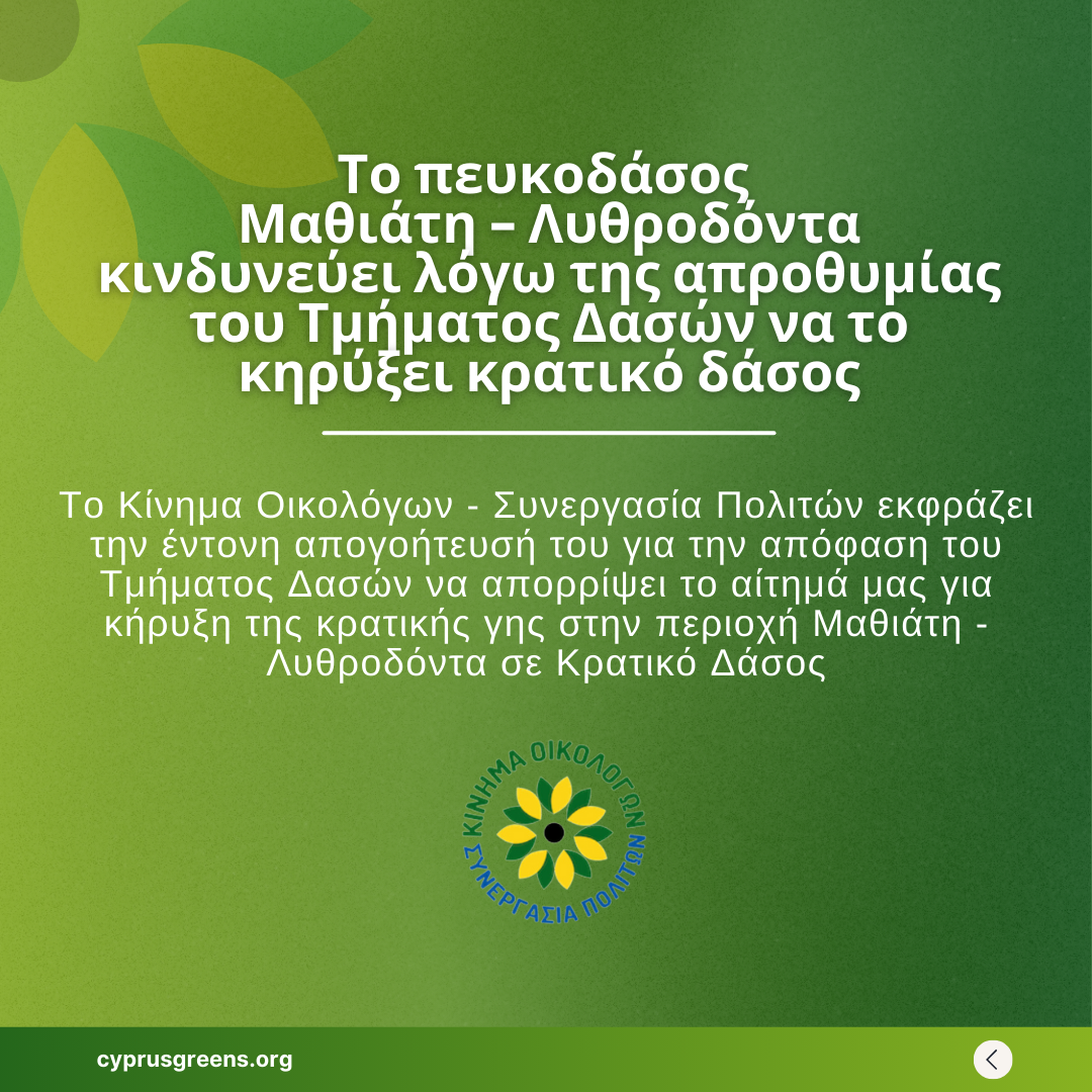 Το πευκοδάσος Μαθιάτη – Λυθροδόντα κινδυνεύει λόγω της απροθυμίας του Τμήματος Δασών να το κηρύξει κρατικό δάσος